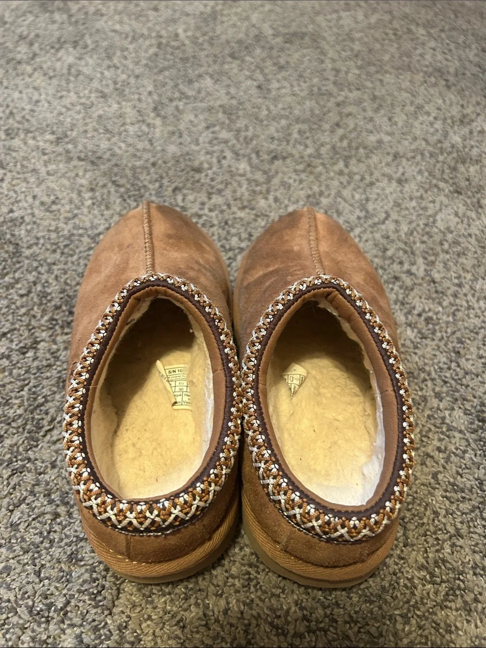 UGG Kids Chestnut Brown Suede Shearling Clog Slippers